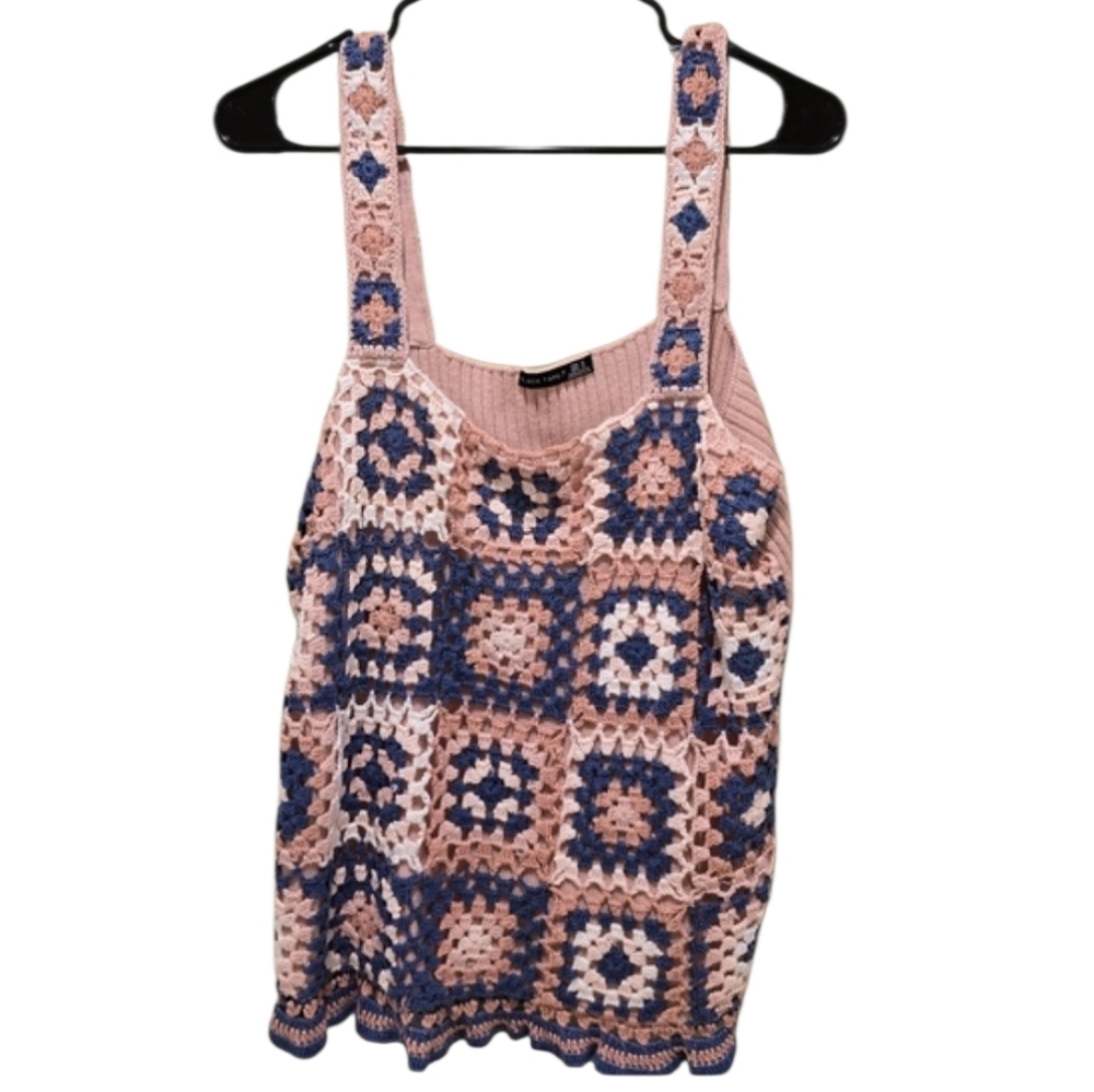 Black Tape Pink and Blue Granny Square Crochet Tank Top Size 1X